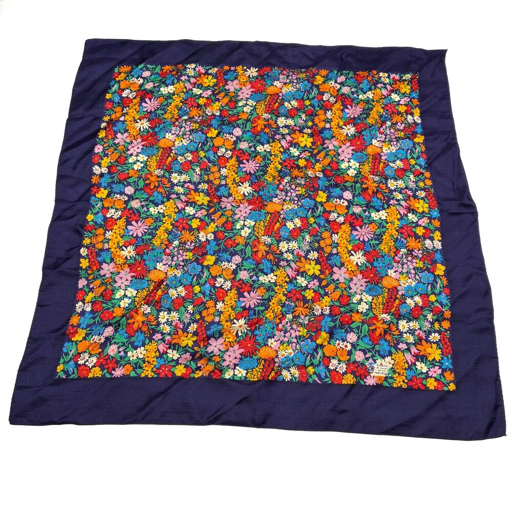 Liberty of London Vintage Multi-Color Floral Garden Silk Scarf 22.5” Square